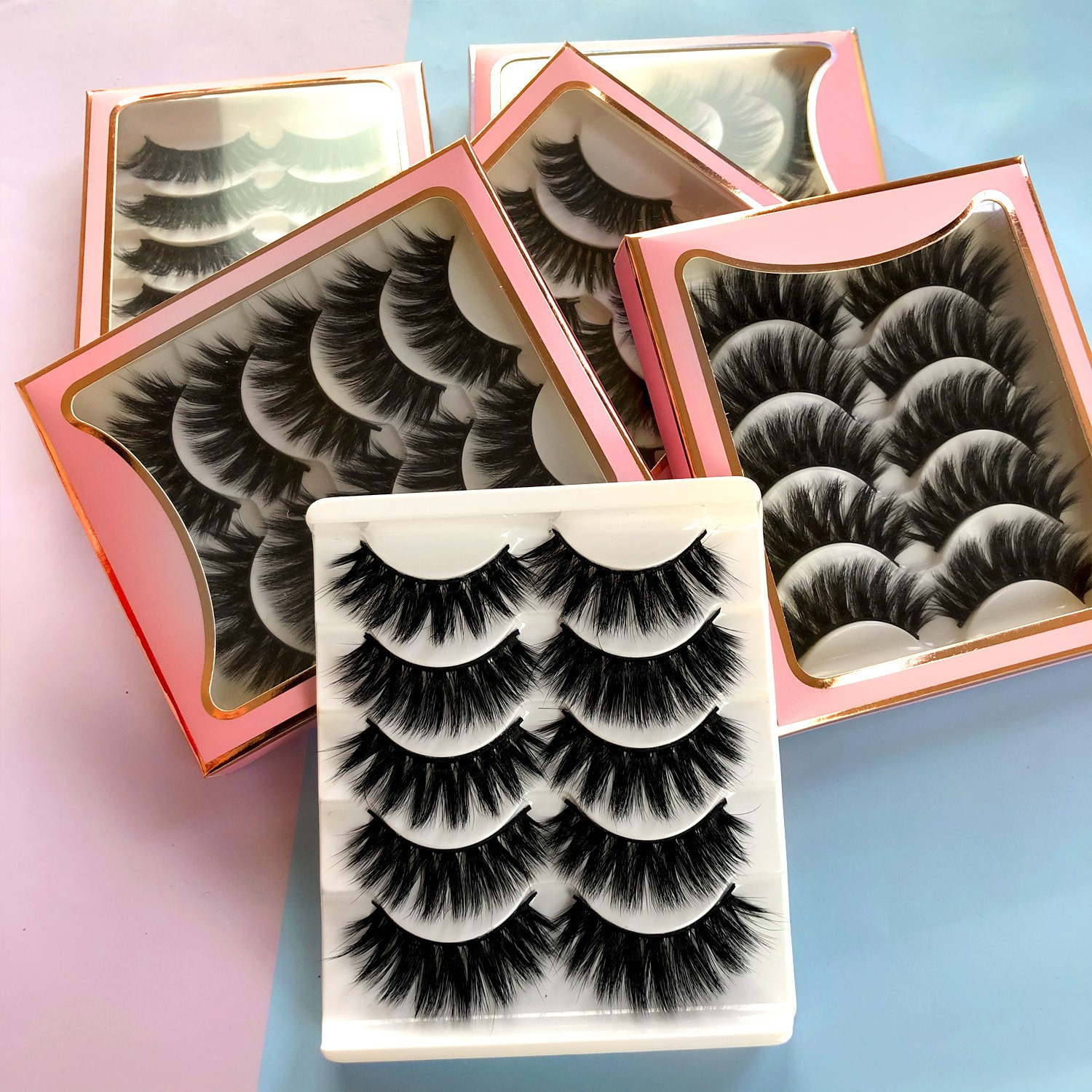 5pairs faux mink eyelashes OEM  factory price 6D volume lashes