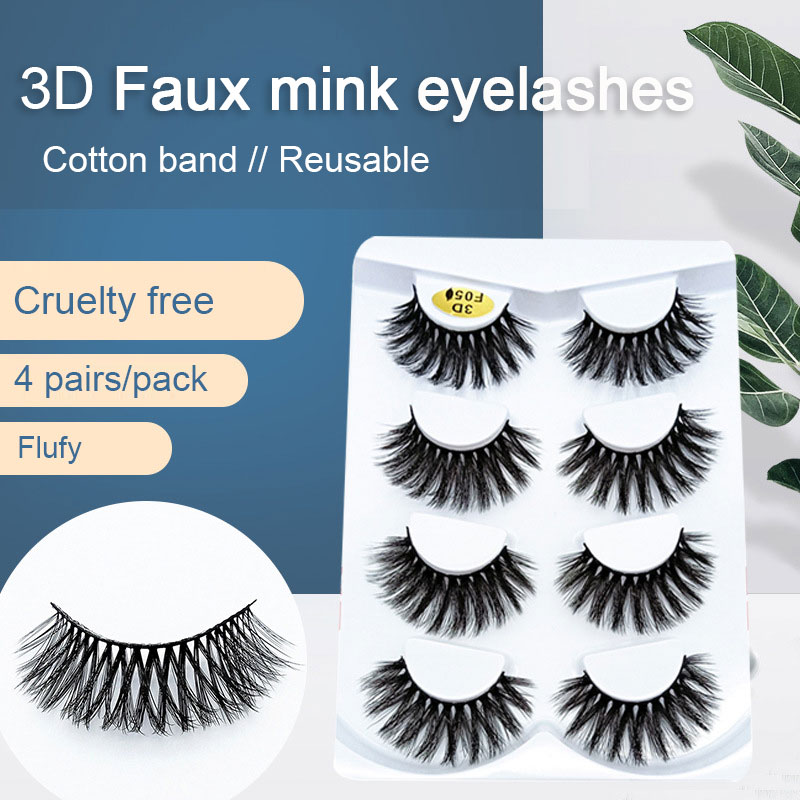 Custom label 3d silk false eyelash 4 pairs faux mink eyelashes