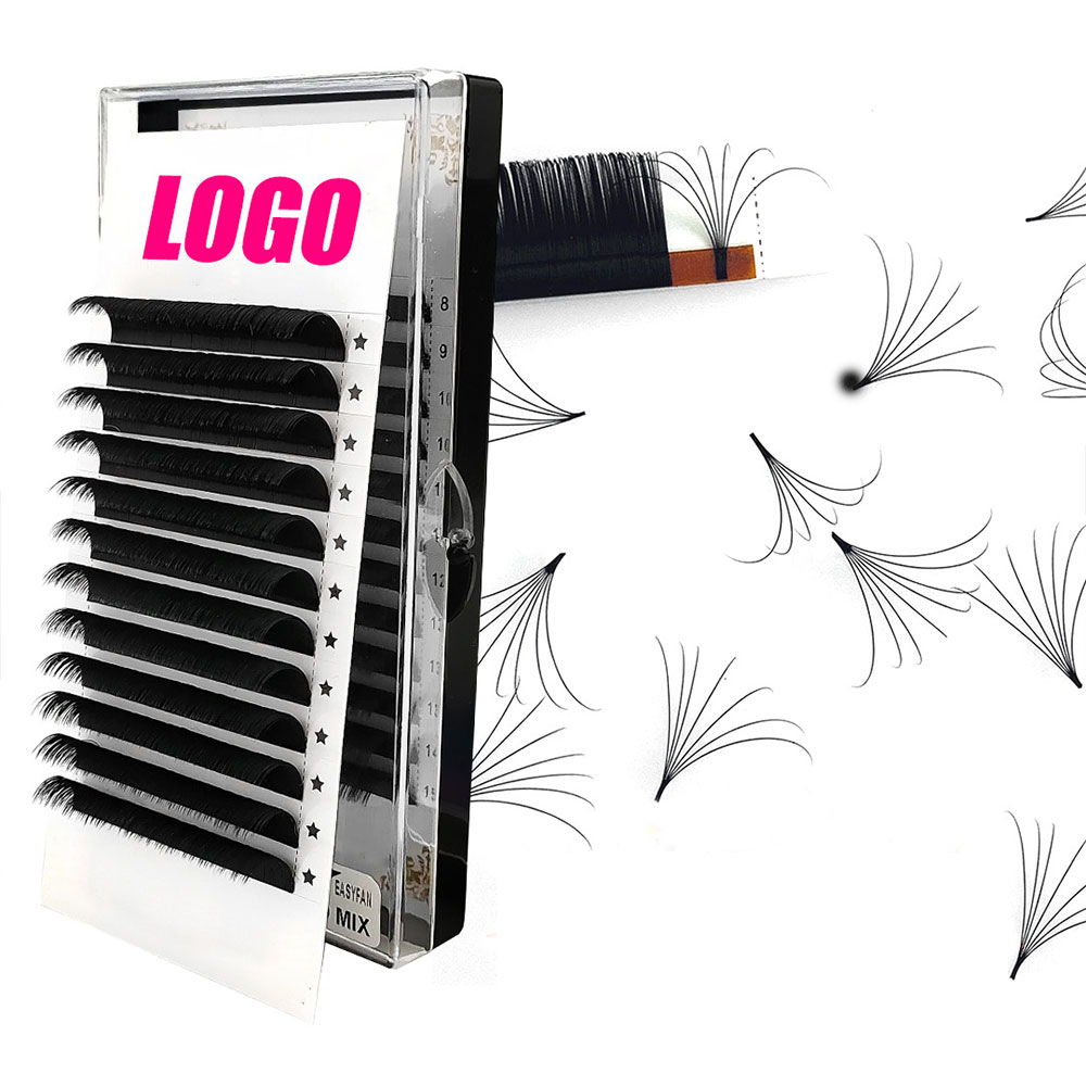 Matte Black Custom Logo Eyelashes Extension Professional Easy Fan Siberian Mink Eyelash Extensions